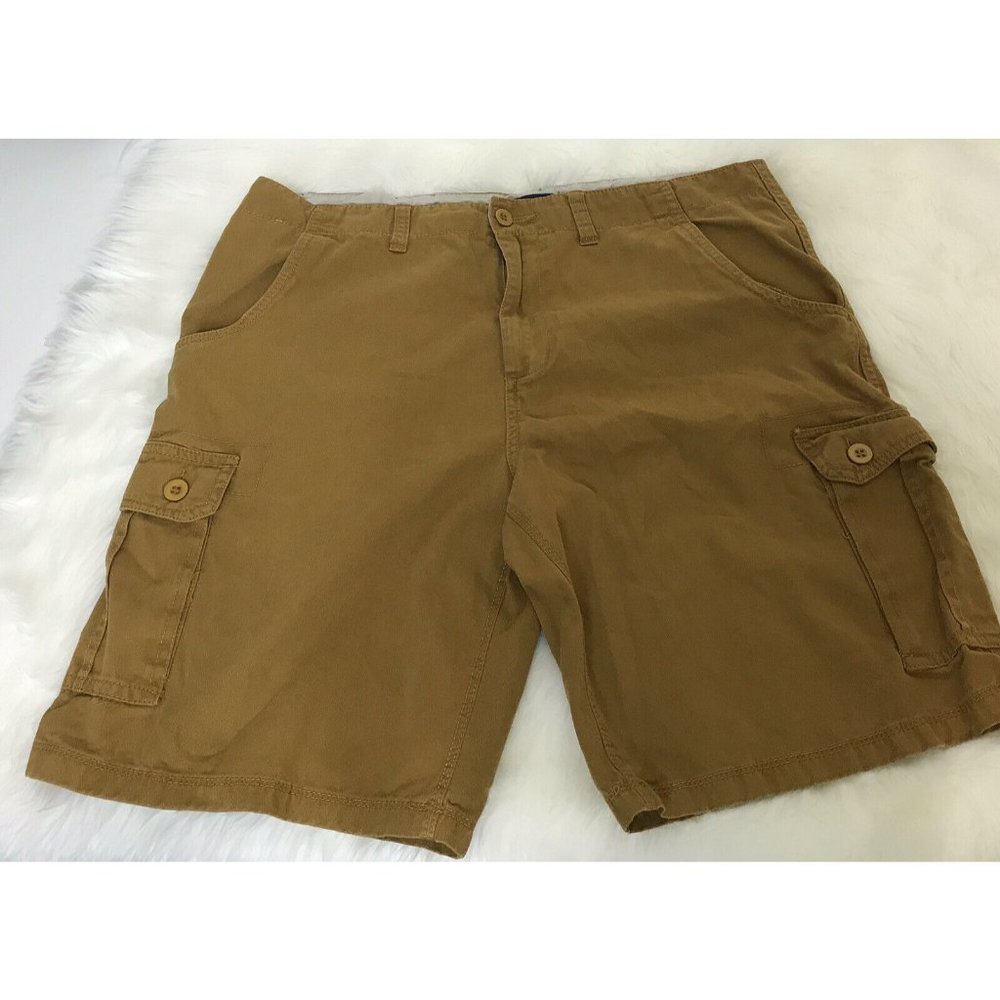 Visitor‎ Mens Casual Brown Cargo Cotton Shorts Size 36 Flat Front